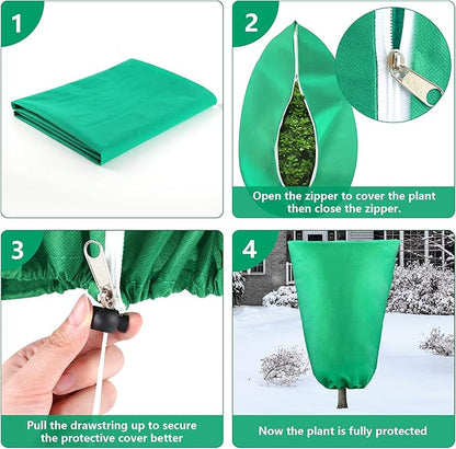 Plant Covers Freeze Protection, 1 Pack 78''× 95'' Green Frost Cloths Blankets with Zipper Drawstring Shrub Tree Covers for Winter Outdoor Plants Freeze Protection