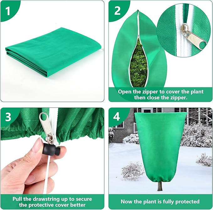 Plant Covers Freeze Protection, 2 Pack 47''×71'' Green Frost Cloths Blankets with Zipper Drawstring Shrub Tree Covers for Winter Outdoor Plants Freeze Protection