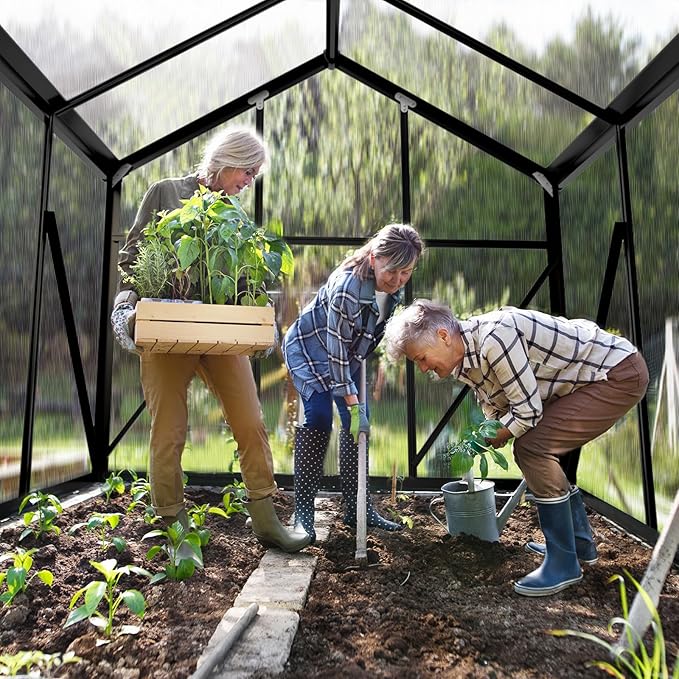 Greenhouse for Outdoors, 6x10 FT Heavy Duty Polycarbonate Greenhouse with 5 Roof Vents, Aluminum Large Walk-in Greenhouse for Outside Garden Backyard, Easy Setup, Black