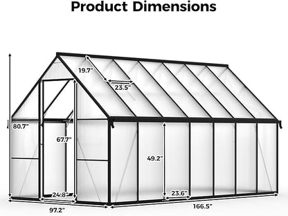 8x14 FT Greenhouse for Outdoors, Polycarbonate Greenhouse with Roof Vent, Enhanced Aluminum Large Walk-in Green House for Garden Backyard