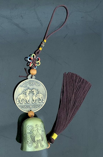 Traditional Lucky Feng Shui Wind Chime Bell Hanging Ornament Decoration for Protection Success Peace and Wealth (Pi Yao)