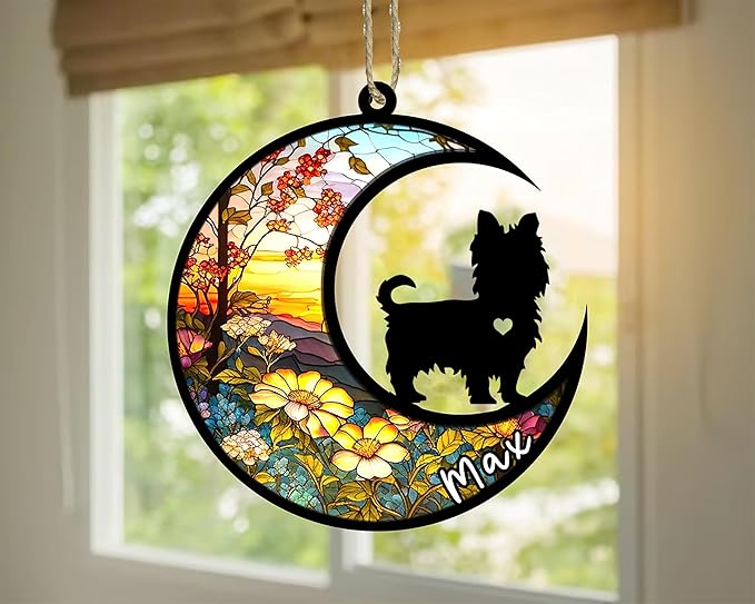 Personalized Dog Memorial, Custom Name Yorkshire Terrier Dog Christmas Ornament with Name, Custom Breeds, Pet Loss Light Catcher, Gifts for Lovers Loss of Pet Sympathy on Mothers Day Christmas