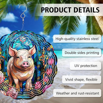 Pig Wind Spinner, Pig Wind Spinner Hanging for Yard and Garden, Unique Gift Wind Spinner, 3D Hanging Wind Spinner Outdoor