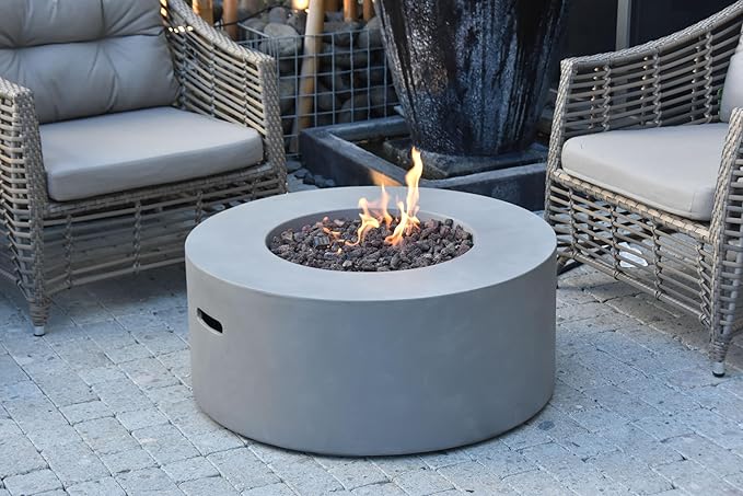 AMS Fireplace | Modeno | Tramore | Firepit Table | Cover and Lava Rocks Included | (Fuel: Liquid Propane - Light Gray)