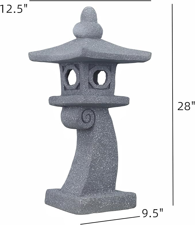 ZOEJADE 28" H Large Solar Zen Asian Pagoda Lantern Garden Outdoor Statue Japanese Palace Lantern with Solar Light for Lawn Yard Pond Patio Temple Court Decor Meditator Stylite Garden Figurines