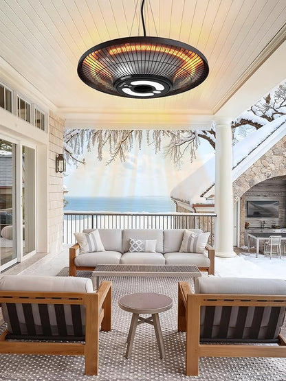 Carbon Infrared Outdoor Patio Hanging Heater with LED Night Light, Smart App-Controlled Remote On/Off, 24H Timer for Living Room, Bedroom, Garage