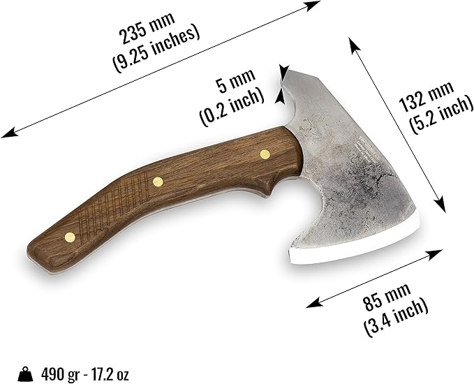 BPS Knives Bushcraft Axe with Leather Sheath - Full Tang Camping Axe - Survival Carbon Steel Hatchet - Small Wood Carving Axe - Camping Axe for Chopping Wood and Gardening