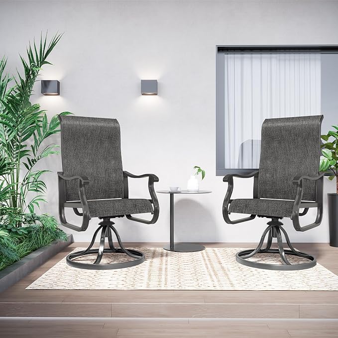 Amopatio Patio Swivel Chairs Set of 2, Outdoor Swivel Rocker Dining Chairs with All Weather Textilene High Back & Metal Frame, for Backyard Deck Lawn Garden, Dark Grey