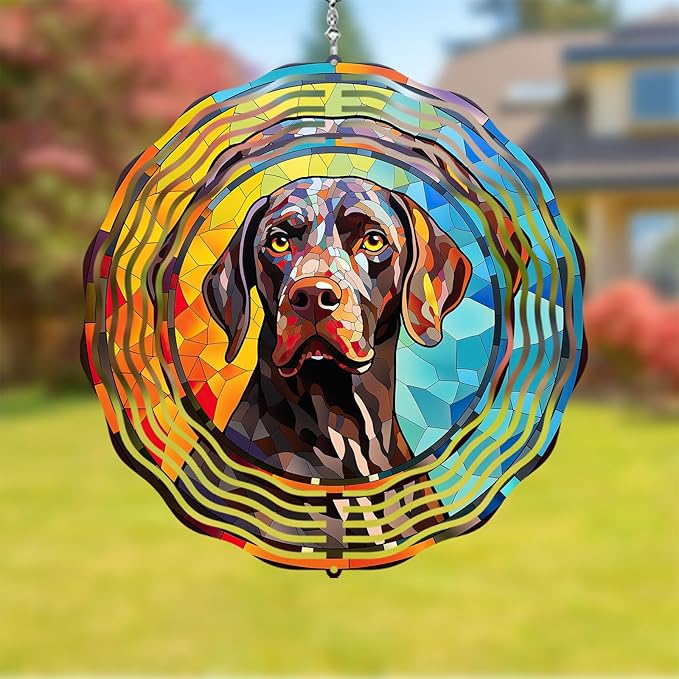 German Shorthaired Pointer Dog Wind Spinners Outdoor Dog Memorial Gifts, 3D Metal Kinetic Hanging Garden Wind Spinner, Spinner Decor, Wind Sculptures for Outdoor & Indoor, Window, Yard Decor (GSP 1)