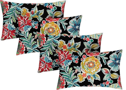 RSH Décor - Jumbo Lumbar Throw Pillows – Set of 4 | 26" x 16" | Indoor Outdoor Use – Patio, Lounge, Adirondack, Deck | Water & Fade-Resistant | Includes Down-Alternative Inserts | Colsen Noir