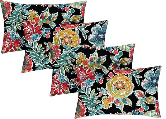 RSH Décor - Jumbo Lumbar Throw Pillows – Set of 4 | 26" x 16" | Indoor Outdoor Use – Patio, Lounge, Adirondack, Deck | Water & Fade-Resistant | Includes Down-Alternative Inserts | Colsen Noir