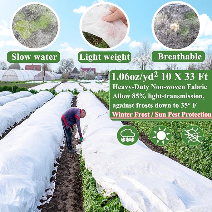 10x33FT Plant Covers Freeze Protection Kit, Garden Hoops Kit for Winter, Frost Cloths Plant Blanket Floating Row Cover for Winter Outdoor, Greenhouse Garden Hoop for Raised Bed Snow Protection