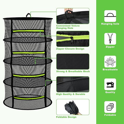 8 Layer Large Capacity Herb Drying Rack, Collapsible Hanging Mesh Net with Green Zipper, Hooks & Bonus Garden Scissors, Bulk Drying for Fresh Herbs, Flowers & Plants – Indoor Outdoor (23.62")