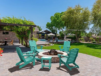 Folding Adirondack Chairs Set of 6,Adirondack Chair with Retractable Ottoman,Plastic Adirondack Chairs with 2 Cup Holder,Weather Resistant Patio Chair,Outdoor Chairs Set of 6(Lake Blue)