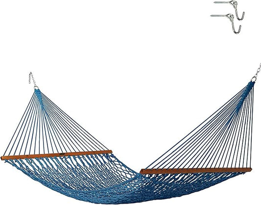Original Pawleys Island Deluxe Coastal Blue DuraCord Rope Hammock – 13 ft. x 60 in., 2-Person, 450 lb Capacity, Oak Spreader Bar, Zinc-Plated Hardware, Handcrafted in The USA