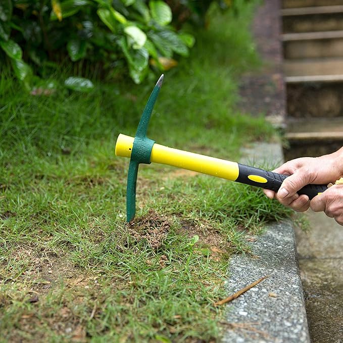 KINJOEK 15 Inch Pick Mattock Hoe, 1.4Lbs Forged Weeding Garden Pick Axe Pickaxe with Fiberglass Handle for Digging Loosening Soil, Gardening, Camping or Prospecting