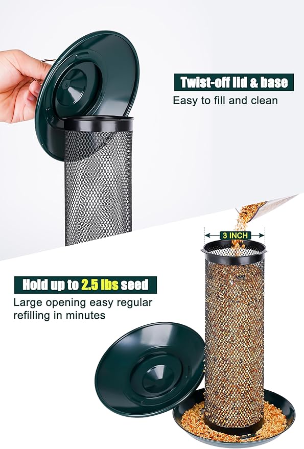 Gtongoko 2 Pack Finch Bird Feeders for Outdoors 2.5 LB Capacity Squirrel Proof Metal Tube Bird Feeders Thistle & Nyjer Seed Hanging Feeder, Green