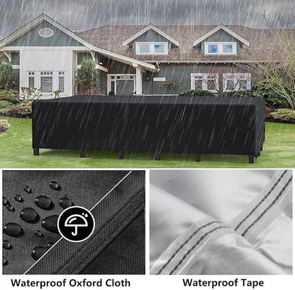 Patio Furniture Covers Outdoor Table Cover Waterproof Rectangular 420D Garden Dining Table Cover Wind Dust Proof Anti-UV Patio Sectional Couch Cover Table and Chair Set Covers 84"Lx44"Wx28"H Black