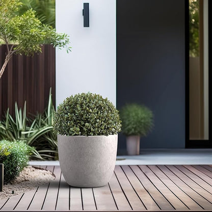 Kante 14 Inch Dia Round Concrete Planter, Indoor Outdoor Large Plant Pot with Drainage Hole and Rubber Plug for Home Patio Garden, Light Gray