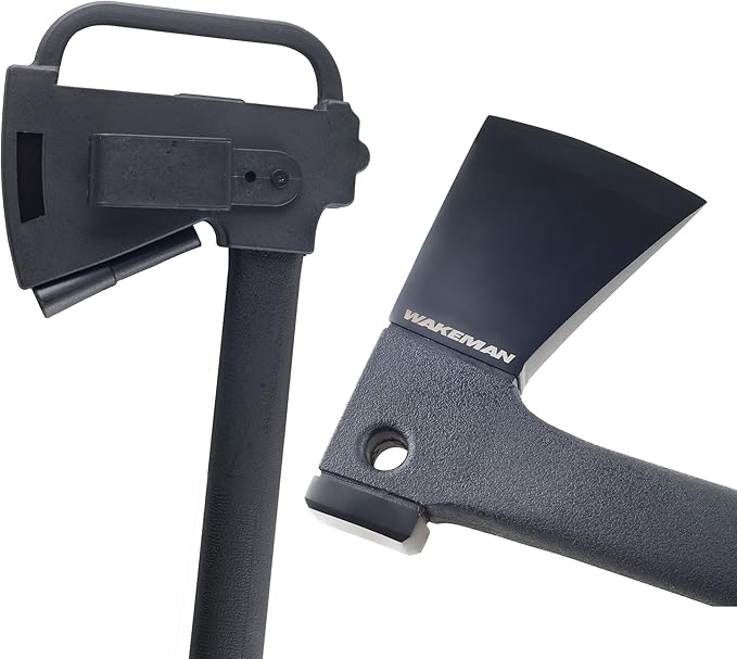 Camping Hand Axe and Survival Gear - Lightweight Hatchet with Nested Serrated Wood Saw Knife and Magnesium Fire Starter Tool by Wakeman (Black)