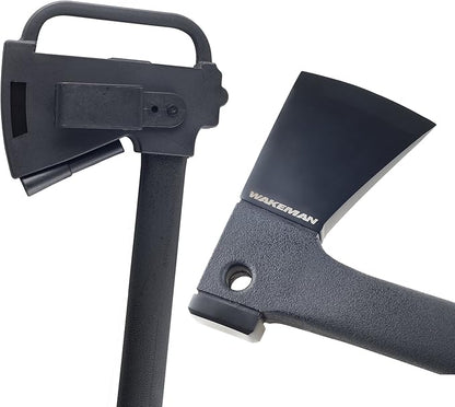 Camping Hand Axe and Survival Gear - Lightweight Hatchet with Nested Serrated Wood Saw Knife and Magnesium Fire Starter Tool by Wakeman (Black)