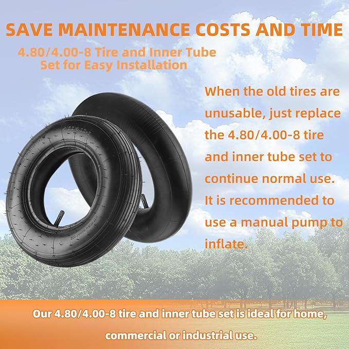 (1-Set) RRQ 4.80/4.00-8" Tire and Inner Tube Set, Universal Replacement Pneumatic Tires, Fits 15.5-inch wheels, TR-13 Straight Valve Stem, for Wheelbarrows, Dollies, Trolleys, Garden Carts and More