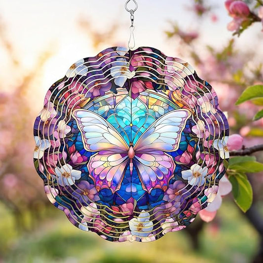 Butterfly Wind Spinner, 3D Hanging Stainless Steel Garden Spinner, Wind Spinner Hanging for Outdoor & Indoor Décor, Unique Gifts for Yard Garden Decoration or Patio Décor (Butterfly)
