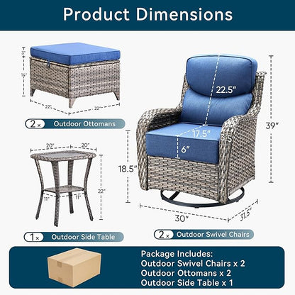 Luxury High Back Outdoor Furniture with 6-Inch Thick Cushions, Patio Furniture Set with Ottomans, 5 PCS Wicker Conversation Set for Porch, Balcony, Deck and Yard
