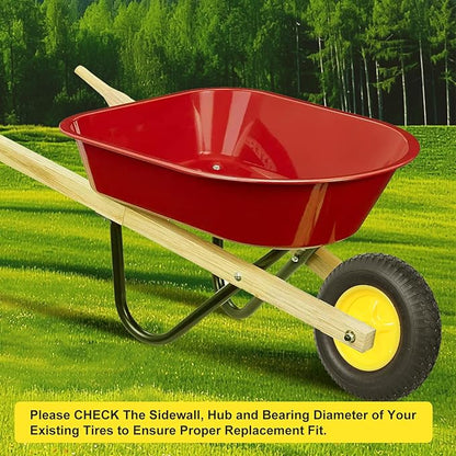 4.80/4.00-8 Tire & Wheel, Set of 2 Heavy Duty Pneumatic Rubber Wheels, 16 in Wheelbarrow Tires with 5/8" Bearings, Compatible with Hand Truck, Wagon, Dolly, Garden Cart, Dump Cart