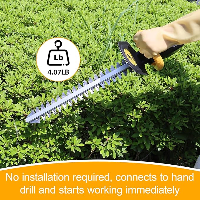 RENYU Portable Hedge Trimmer, 22 Inch Bush Trimmer Drill, 2.5 Inch Cut Capacity for Lawns, Hedges, Electric Hand Drill Not Included