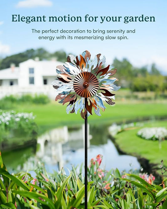 Wind Spinners Yard Garden - Large Wind Sculptures & Spinners with Stake, Kinetic Metal Windmill Spinner Decor for Garden Lover (22" W x 83“ H)