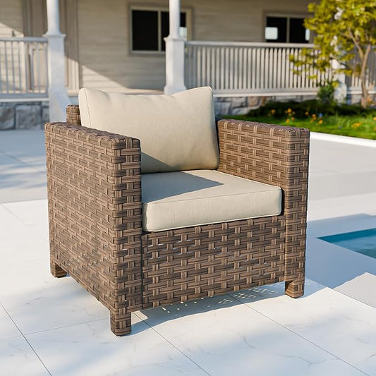 COOS BAY Lanai Chic Outdoor Chair, Deep Seating Patio Chair, Modern Outdoor Armchair, 1 Piece, Brown/Beige