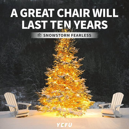 YEFU Adirondack Chair Weather Resistant: Outdoor Chair HIPS Plastic Adirondack Chairs - Patio Chairs with Wood Texture - Lawn Fire Pit Deck Porch Garden Chairs for Adults (White)