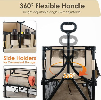 HOPERAN 400L XL Wagons Carts Foldable, 54" Extra Length Double Decker Collapsible Wagon Cart with Tailgate, 8" Big All-Terrain Wheels, 550lbs Load Utility Grocery Cart for Camping,Sports,Beach