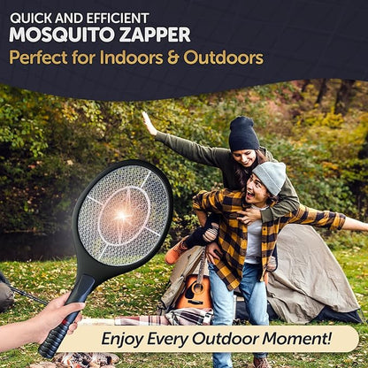 Bug Zapper Racket - Electric Fly Swatter & Mosquito Zapper for Indoor/Outdoor Insect Control - Battery-Operated Tennis Racket Zap - Lightweight & Portable High Voltage Bug Zapper - Black Mamba