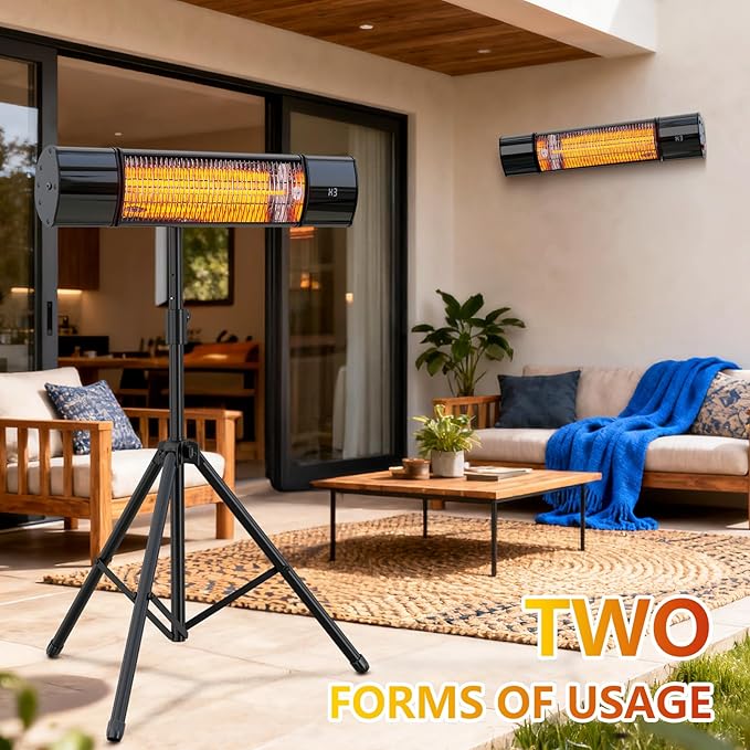 Outdoot Electric Heater, Electric Patio Heater for Outdoor/Indoor Use, Wall Mounted Or Tripod Infrared Garage Heater, 1500W, Remote Control, Black