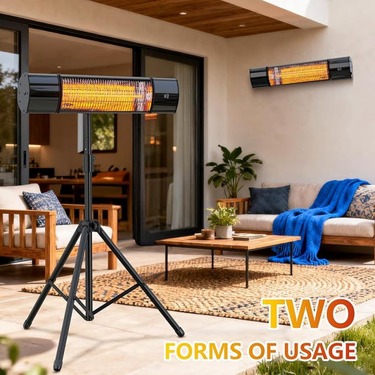Outdoot Electric Heater, Electric Patio Heater for Outdoor/Indoor Use, Wall Mounted Or Tripod Infrared Garage Heater, 1500W, Remote Control, Black