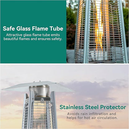 YITAHOME Pyramid Patio Heater, 48,000 BTU Outdoor Patio Heater, Quartz Glass Tube Propane Heater with Cover and Wheels for Patio, Backyard, Garden, Bronze