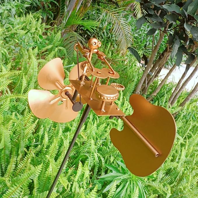 Metal Drummer Windmill Handmade Metal Garden Yard Decoration Wind Spinners Outdoor