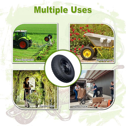 2-Pack 4.80/4.00-8" Pneumatic Wheelbarrow Wheel and Tires with 3"- 6" Center Hub and 3/4" Bushings for Wheelbarrow and Yard Cart Garden Wagon, Black