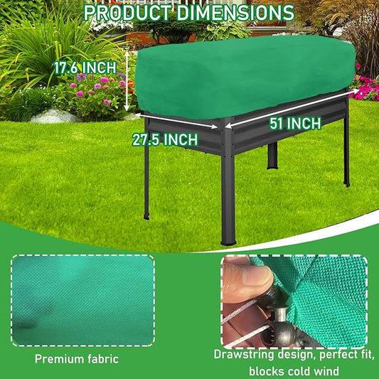 2 Pack Plant Covers Freeze Protection for Raised Beds Rectangular Planter Frost Fabric with Drawstring 2.82oz/yd² Reusable Raised Beds Frost Cloth for Winter Outdoor Plants (Green,for Cover a 4x2x1ft)