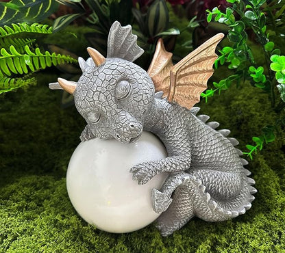 8.6" Solar Dragon Garden Statue, LED Figurine Light, Resin Outdoor Sculpture, Solar Powered Yard Art, Night Garden Light, Solar Landscape Path Light Ornament, Lawn Solar Lighting Figurine Art
