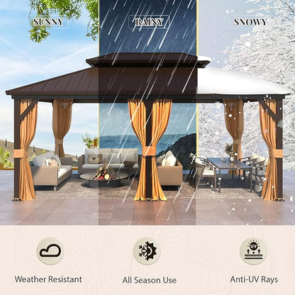 YOLENY 12' x 18' Hardtop Gazebo, Metal Gazebo with Aluminum Frame, Double Galvanized Steel Roof, Curtains and Netting Included, Metal Gazebos Pergolas for Patios, Garden, Parties, Lawns