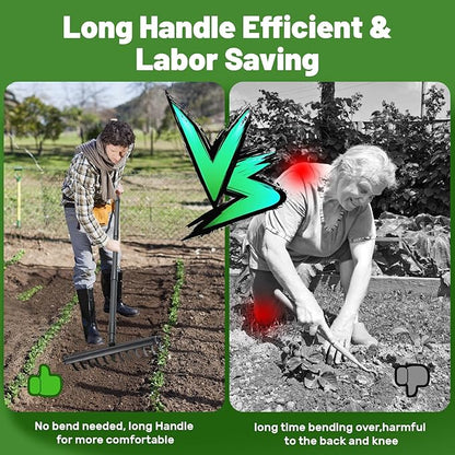 2 in 1 Stirrup Hula Hoe Garden Tool, 12 Tines Cultivators for Gardening, Weed Puller Tool with 76" Long Handle for Gardening, Weeding, Seeding, Ditching, Loosening