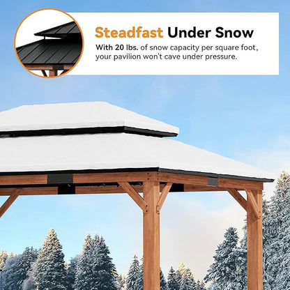 Modern Shade Rosewood Wood Gazebo 12' x 16', Cedar Framed Grill Gazebo with Double Galvanized Steel Roof, Permanent Hardtop Pavilion with Sturdy Hooks for Garden, Backyard, Patio, and Deck