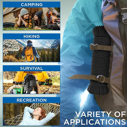 TECEUM Cotton Rope 3/16” (5 mm) – 200 FT – Strong All-Purpose Braided Rope – Natural Cotton – for Crafting, Сamping, Clothes Line, DIY, Indoor & Outdoor Use – Black