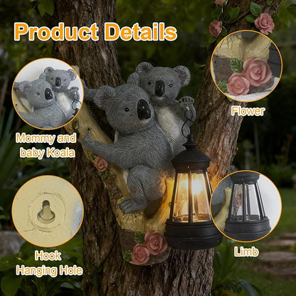 Koala Tree Hugger Garden Statue Outdoor Decorative Sculpture, Solar Lantern Outdoor Waterproof, Garden Decorations Home Patio Yard Outdoor, Relaxed Koala Gifts for Mom