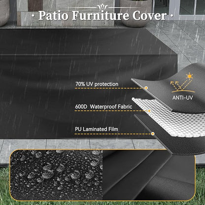 Aoxun 6 Piece Patio Furniture Set with Wide Armrests Wicker Rattan Outdoor Sectional Sofa Set with Coffee Table and Thickened Cushions, Brown/Blue(Waterproof Cover Included)
