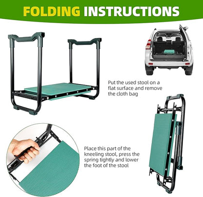 Garden Kneeler and Seat Gardening Stool Heavy Duty Garden Kneeling Bench with Handles Seat Bench Comes with Tool Pouch & Gloves Gardening Gifts for Seniors Women & Men (Green)