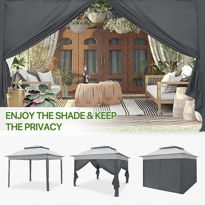 COOS BAY 11x11 Pop-up Instant Gazebo Tent with 4 Sidewalls Outdoor Canopy Shelter with Carry Bag, Stakes and Ropes, Gray